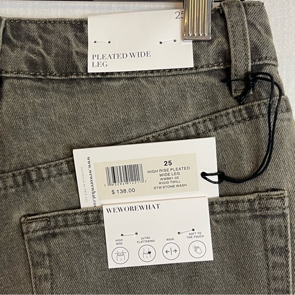 NWT WeWoreWhat High Rise Pleated Wide Leg Slouchy Pants in Stone Wash SZ… - Picture 7 of 10